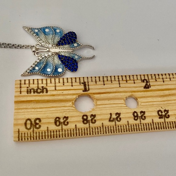 🦋925 Silver necklace butterfly sapphire cz - Picture 2 of 5